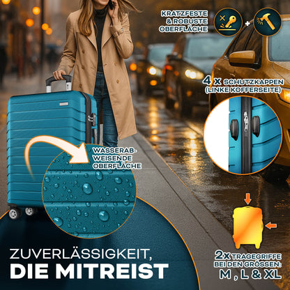 tillvex® Reisekoffer Set + Gepäckwaage, Koffergurte & Kofferanhänger | Kofferset 4 Rollen | Trolley Gepäck Koffer TSA Schloss | Hartschalenkofferset