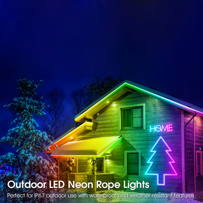 30M/20M/15M/10M/5M RGB Neon Lichtleiste mit Musik-Synchronisation, 24V Flexible Lichtleiste mit App/Fernbedienung, IP67 Outdoor Lichtleiste, Geeignet für Schlafzimmer, Zimmer und Außendekoration, Außenhof Dekoration