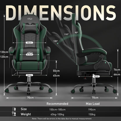 Gaming-Stuhl, ergonomischer Videospiel-Stuhl für Erwachsene, Gamer-Computerstuhl mit Kopfstütze, Massage-Lendenwirbelstütze, drehbarer Bürostuhl