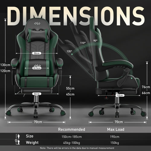 Gaming-Stuhl, ergonomischer Videospiel-Stuhl für Erwachsene, Gamer-Computerstuhl mit Kopfstütze, Massage-Lendenwirbelstütze, drehbarer Bürostuhl