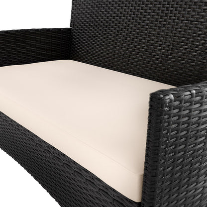 Polyrattan Sitzgruppe Fort Myers 4 Personen mit 2er Sofa, 2 Stühle, Tisch & Sitzkissen wetterfest schwarz/grau creme Balkonmöbel Gartenmöbel Set
