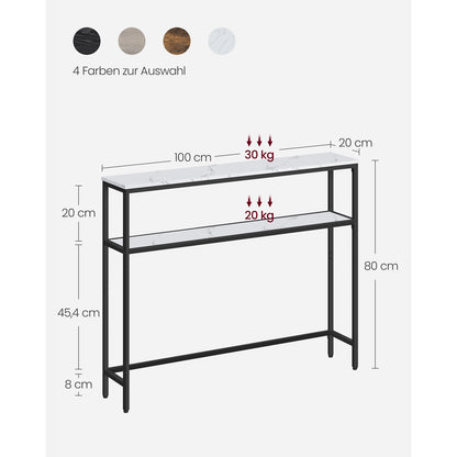Konsolentisch für Flur, 2-Etagen schmaler Sofatisch, 20 x 100 x 80 cm, Tisch mit 2 Regalen für Wohnzimmer und Schlafzimmer