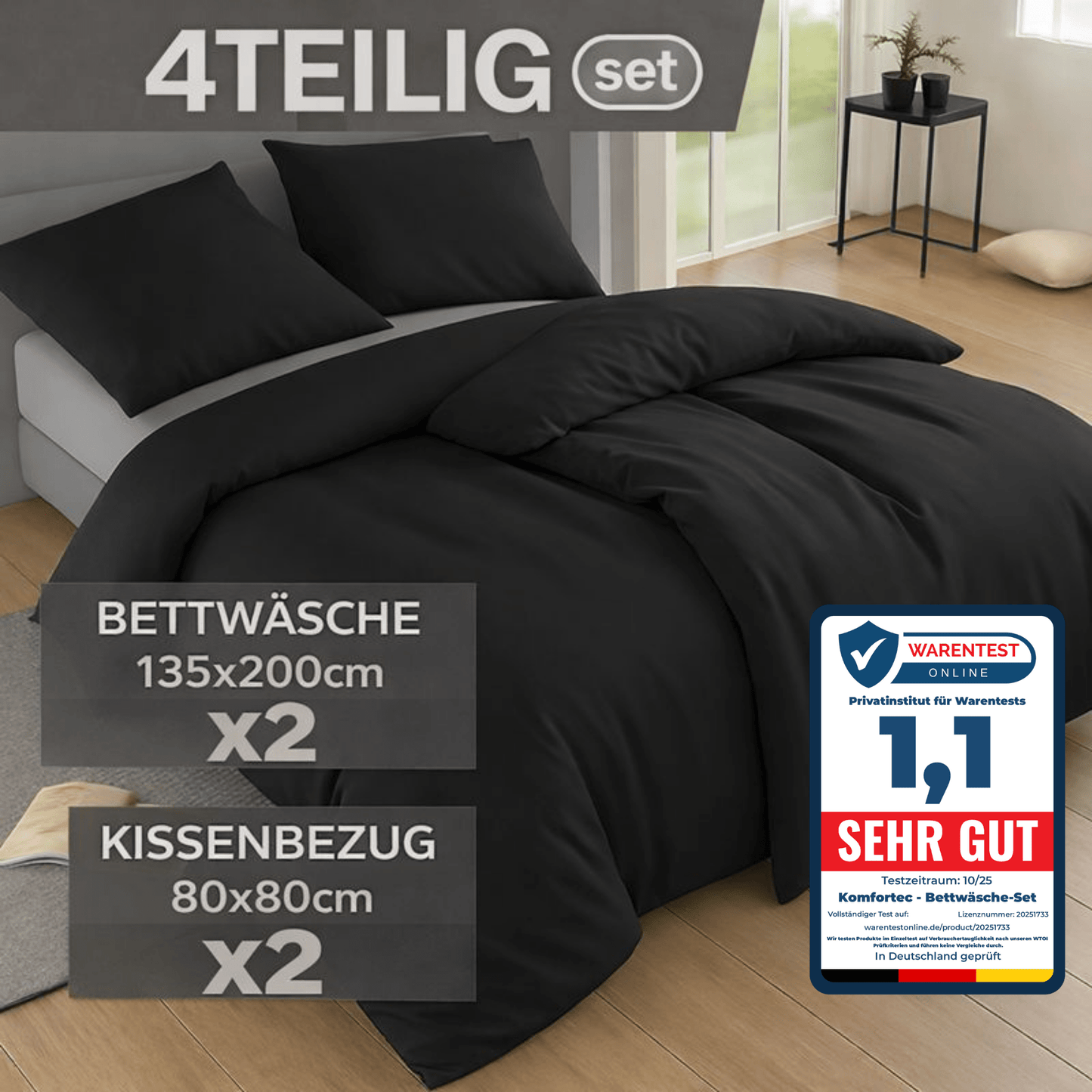 4-teiliges Bettwäsche-Sets 4 verschiedene Größen – 2x Bettbezug & 2x Kissenbezug 80x80 cm & 40x80 cm, Weiche Mikrofaser, Atmungsaktiv & Pflegeleicht, Ganzjahresgeeignet