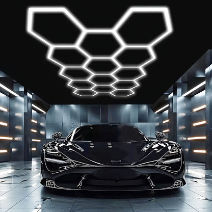 14er-Pack Sechseckige LED-Leuchten mit Rändern – Garagenleuchten, 680W 72420LUMEN Kaltweißes Licht 6500K, Sechseckige LED-Deckenbeleuchtung für Garage, Studio, Lager, Autopflegewerkstatt