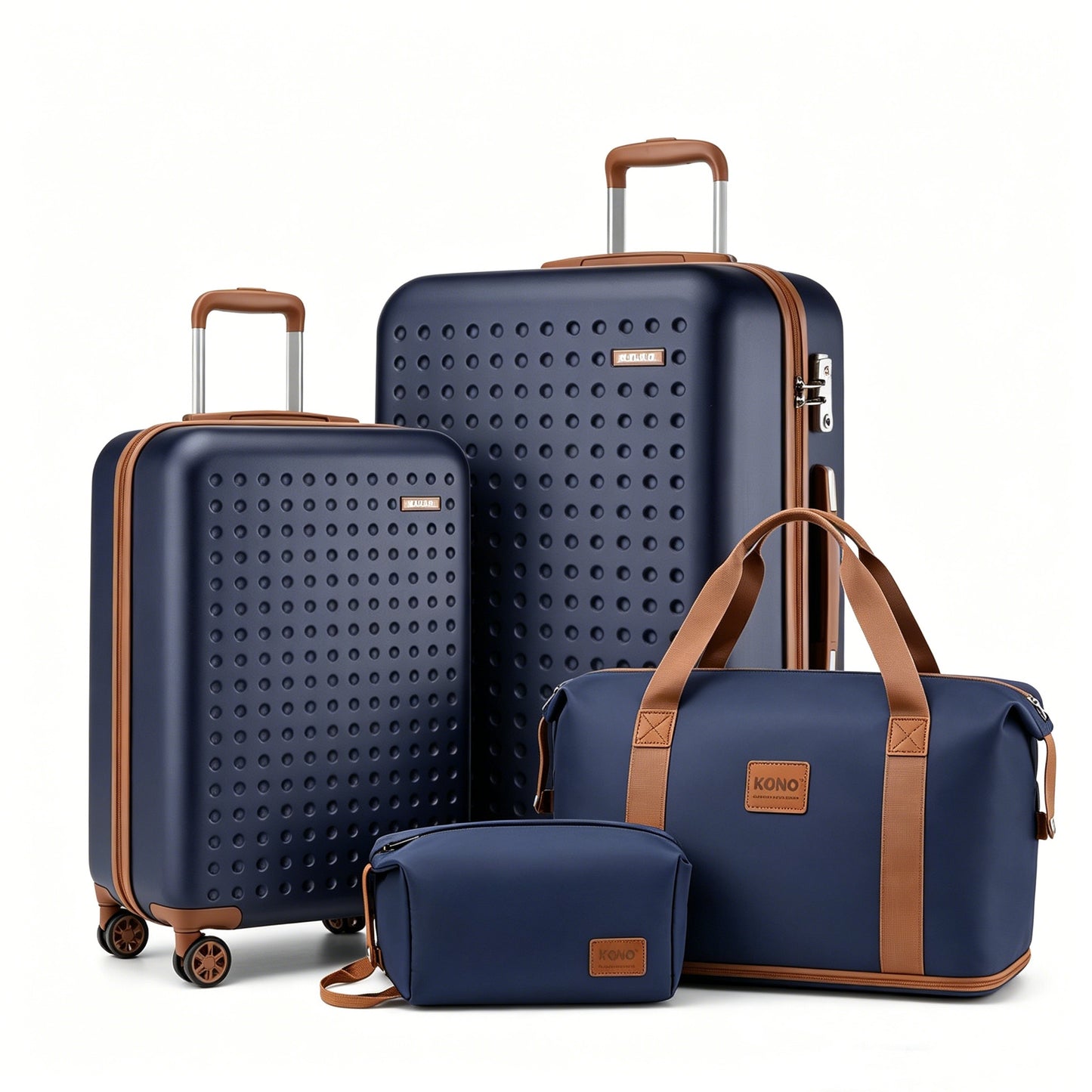 2/4-teiliges 24-Zoll 28-Zoll Gepäckset, blauer Polka Dot ABS+PC Hartschalen-Koffer mit TSA-Schloss, Reise Camping Schulanfang Geschenk