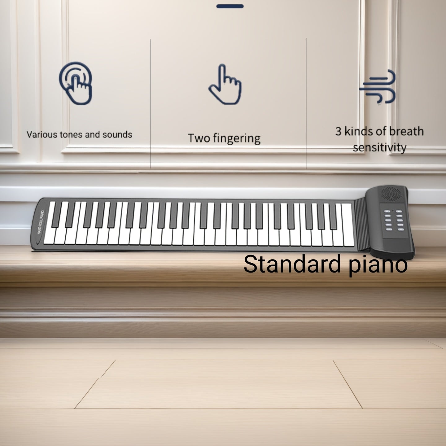 49-Tasten-Ausklapfklavier tragbares multifunktionales faltbares Aufrollklavier Mini-Keyboard Aufrollklavier einfaches Klavier ausrollbare Tastatur schwarzes Klavier Reise-Keyboard HiFi-Sound Kopfhöreranschluss leises Üben intelligentes Digital-Keyboard