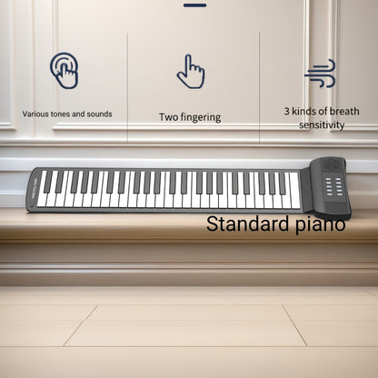 49-Tasten-Ausklapfklavier tragbares multifunktionales faltbares Aufrollklavier Mini-Keyboard Aufrollklavier einfaches Klavier ausrollbare Tastatur schwarzes Klavier Reise-Keyboard HiFi-Sound Kopfhöreranschluss leises Üben intelligentes Digital-Keyboard