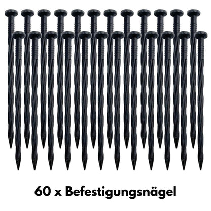 20 m Rasenkante Flexible Gartenkante Höhe 4 cm Kunststoff Rasenbegrenzung Set mit Befestigungsnägeln Robuste Erdanker Schwarz Grasabtrennung Mähkante Gartenrand L-förmige Gartenbarriere Einfache Montage