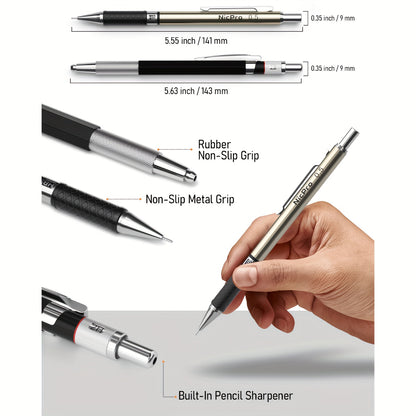 30-teiliges Kunst-Mechanikstift-Set in Lederetui, Metallzeichnungstift 0,5, 0,7, 0,9 mm & 2 mm Minenhalter für Skizzen  Zeichnungen mit 16 Tuben (4B 2B HB 2H 4H farbige) Minennachfüllungen