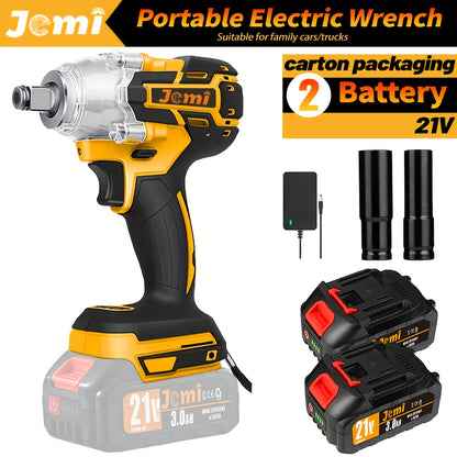 Jemi Tool 21V Akku-Schlagschrauber-Set, 4500 U/min, hohes Drehmoment, 1/2-Zoll-Antrieb, mit Steckschlüssel oder 13-mm-Bohrschraubenadapter, 3,0-Ah-Akku, Schnellladegerät, erhältlich in Kunststoffkoffer-Verpackung, ideal für die Autoreparatur und LKW-Repar