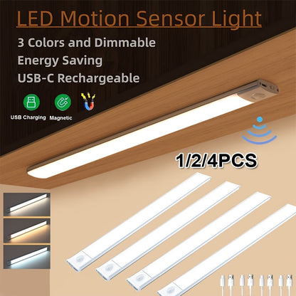 4/2/1 Stk. 40CM LED Kabellose Unterbauleuchten, Wiederaufladbarer Akku, PIR Bewegungssensor Licht für Wohnmobil Innenbereich, Mit Magnetischen Dimmbaren Schrankleuchten, Kabellose Unterbauleuchten für Küche, Treppen Wohnmobilbeleuchtung