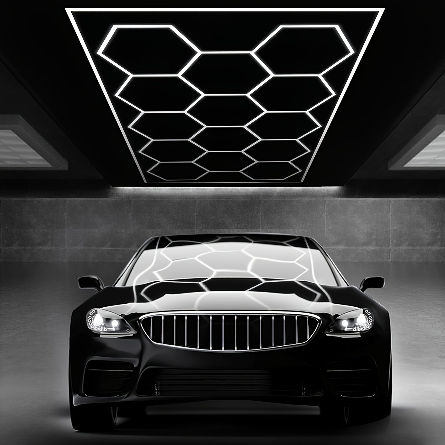LED Honigwaben-Zellen-Lichtleiste mit poliertem Metallrahmen - 14/8/5-Loch Semi-Flush Mount Design, 6500K Kaltweiß, einfache Installation für Garage, Werkstatt, Unter-Tür-Beleuchtung (Weiß), LED-Leuchten für Zuhause, für Garagenbeleuchtung, langlebige Bel