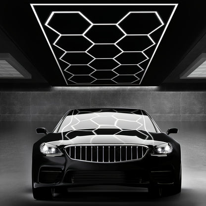 LED Honigwaben-Zellen-Lichtleiste mit poliertem Metallrahmen - 14/8/5-Loch Semi-Flush Mount Design, 6500K Kaltweiß, einfache Installation für Garage, Werkstatt, Unter-Tür-Beleuchtung (Weiß), LED-Leuchten für Zuhause, für Garagenbeleuchtung, langlebige Bel