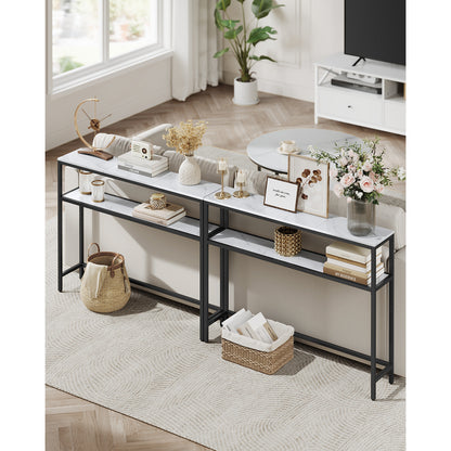 Konsolentisch für Flur, 2-Etagen schmaler Sofatisch, 20 x 100 x 80 cm, Tisch mit 2 Regalen für Wohnzimmer und Schlafzimmer