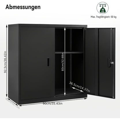 1 Stk. Abschließbares Archivschrank mit höhenverstellbaren Regalen, abschließbarer Metallschrank, Büroschrank Aufbewahrungsschrank Multifunktions-Schrank, B 90X H 92X D 40 Cm