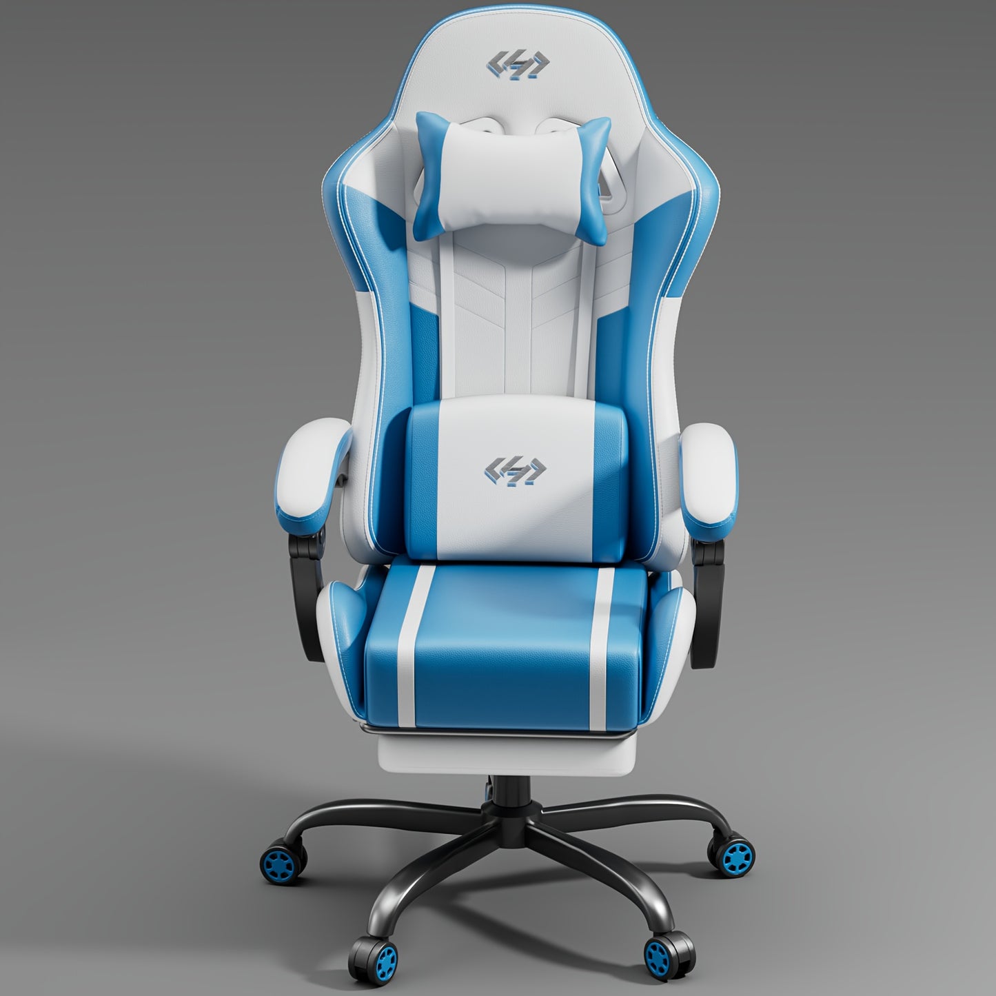 Neu verbesserte Gaming-Sitzgelegenheit mit integrierter Lendenwirbelmassage, ergonomisches Design für Erwachsene, verstellbare Lendenwirbelstütze und Kopfstütze, drehbarer Computerstuhl aus Kunstleder mit Fußstütze, Liegestuhl-Bürostuhl für lange Gaming-/