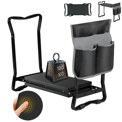 Höhenverstellbare Kniendbank für die Gartenarbeit, Tragkraft 180 kg, klappbarer Gartenhocker mit Werkzeugtaschen, Kniehilfe für die Gartenarbeit, 60 x 50 x 28 cm, Schwarz (Standard)