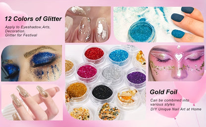 Nagelstudio-Set mit Nagelmaschine  Lampe – Nagelset inklusive Acrylpulver, Nageldefekte, Nagelkunst-Zubehör, Gel-Design – Komplettset für Zuhause  Salon