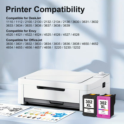 302XL Tintenpatronen Wiederaufbereitet für HP 302 XL Tintenpatronen für HP Deskjet 3630 1110 2130 Envy 4520 4527 4524 4523 Officejet 3835 4650 3830 3831 5230, Schwarz und Farbe, 2 Stück