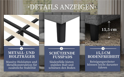Costoffs Polsterbett mit Höhenverstellbarem Kopfteil Stoffbett mit Lattenrost Stabiler Bettrahmen Gepolstertes Bettgestell
