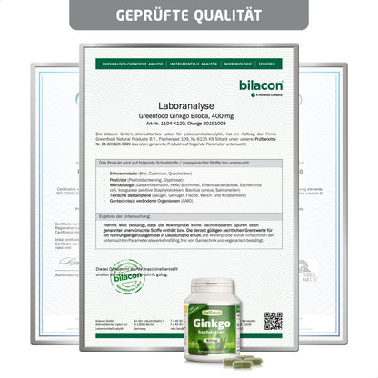 GREENFOOD Ginkgo Biloba, hochdosiert, 400 mg - 120 Kapseln, vegan. OHNE künstliche Zusätze, laborgeprüft. Von.
