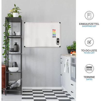 Whiteboard Magnettafel – Magnetisches Memoboard mit Alurahmen in Silber oder Schwarz, inkl. Stiftablage – Trocken abwischbare Schreibtafel für Büro, Home-Office & Schule
