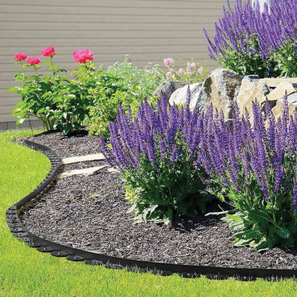 20 m Rasenkante Flexible Gartenkante Höhe 4 cm Kunststoff Rasenbegrenzung Set mit Befestigungsnägeln Robuste Erdanker Schwarz Grasabtrennung Mähkante Gartenrand L-förmige Gartenbarriere Einfache Montage