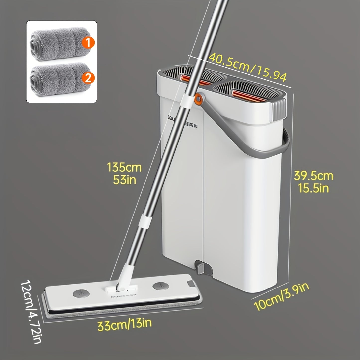 15,74-Zoll-Wischmopp-  Eimer-Set mit Wringwringer, freihändiges Flachmopp-  Eimer-Set, mit 2/3/4 wiederverwendbaren Mikrofaser-Moppaufsätzen, für Nass-  Trockenreinigung, Boden-/Wandreinigungszubehör, Staubwischmopp für Hartholzböden, Haushalts-Reinigungs