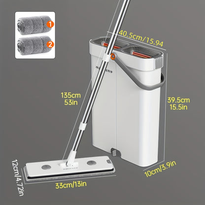 15,74-Zoll-Wischmopp-  Eimer-Set mit Wringwringer, freihändiges Flachmopp-  Eimer-Set, mit 2/3/4 wiederverwendbaren Mikrofaser-Moppaufsätzen, für Nass-  Trockenreinigung, Boden-/Wandreinigungszubehör, Staubwischmopp für Hartholzböden, Haushalts-Reinigungs