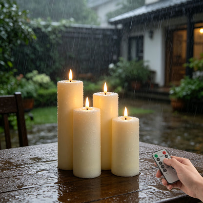 4er-Set wasserdichte LED-Kerzen für den Außenbereich mit Timer und Fernbedienung für Terrassen, Verandalaternen, Garten, Hochzeitsdeko, flackernde, realistische, batteriebetriebene, flammenlose Kerzen für Halloween, Innenbereich, Fenster, Tischdekoration,