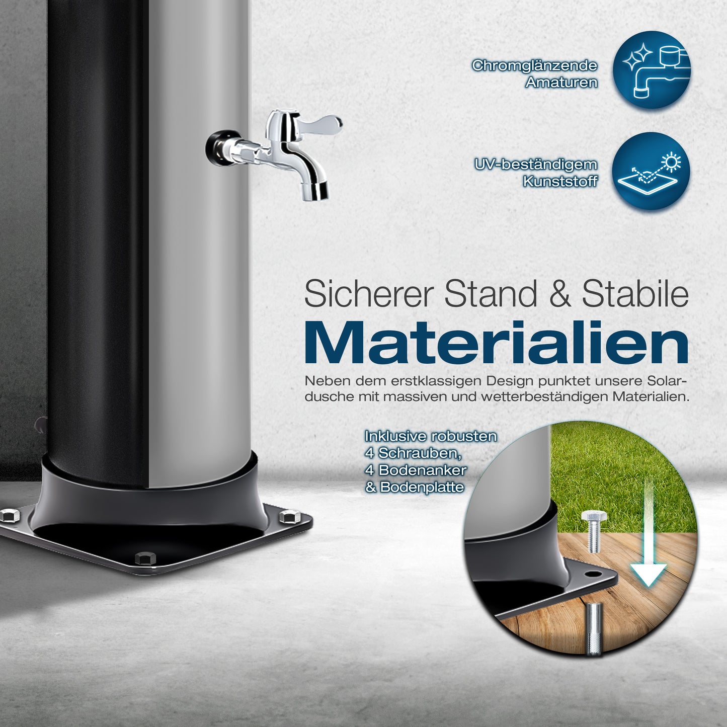 tillvex® Solardusche 20 - 60 Liter inkl. Abdeckung Solar Gartendusche Solar für draußen Pooldusche Komplettset warmes Wasser Camping ohne Stromanschluss mit Wasserhahn Gartenschlauch-Anschluss