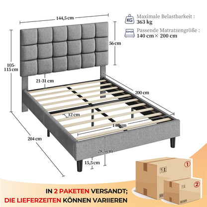 Costoffs Polsterbett mit Höhenverstellbarem Kopfteil Stoffbett mit Lattenrost Stabiler Bettrahmen Gepolstertes Bettgestell