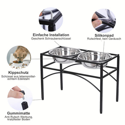 Erhöhte Hundenäpfe, erhöhter Futternapf-Ständer für Haustiere, Katzenfutter- & Wassernapf-Set mit 2 abnehmbaren Edelstahlnäpfen