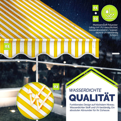 tillvex® Klemmmarkise Balkon mit Handkurbel | Balkonmarkise ohne Bohren | Markise UV-beständig & höhenverstellbar | Sonnenschutz Terrasse Wasserfest