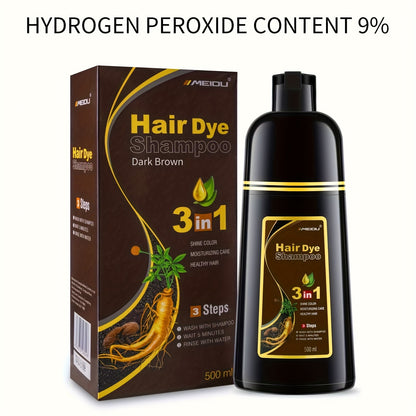 3-in-1 Sofort-Farbschampo für Grauhaarabdeckung - Natürliche, Langanhaltende Farbe in Minuten, Feuchtigkeitsspendende Formel mit Ginseng & Hyaluronsäure, für Männer & Frauen, 500ml, Lösung für Graue Haare | Langanhaltendes Färben, Färbeschampo