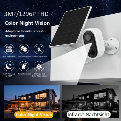 Arenti Solarbetriebene Drahtlose Außen-Sicherheitskamera, Garten-  Hausüberwachungskamera, CCTV-Kamera, Batteriebetrieben mit Solar, Batterie-Überwachungskamera, Cloud/SD, KI-Bewegungserkennung, Spotlight, IP65, Farb-Nachtsicht, 2-Wege-Audio