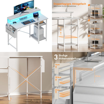 FRODROVIA Computertisch mit LED-Beleuchtung & höhenverstellbarem Ablagefach, Schreibtisch mit Monitorständer, Ecktisch mit großer Aufbewahrungstasche für Homeoffice, Studium, Weihnachts-/Thanksgiving-Geschenke