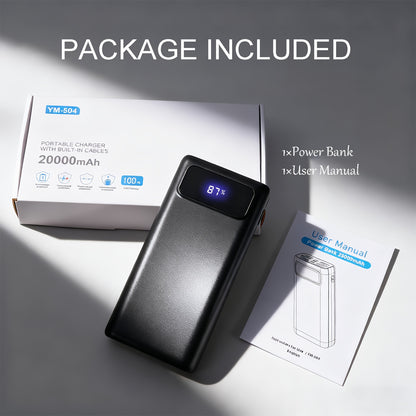 20.000 mAh Powerbank, 22,5W, PD USB-C Schnellladung, Externe Batterie mit 5 Ausgängen und 2 Eingängen, Kompatibel mit Smartphones, Tablets, etc. Schwarz