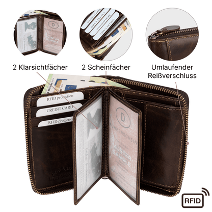 Leder Geldbörse Herren Portemonnaie RFID Hochformat Geldbeutel Echtleder Braun