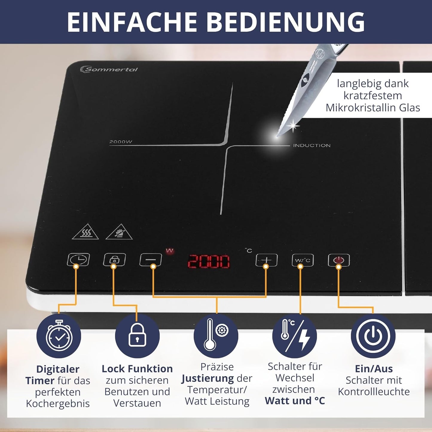 Induktionskochfeld 2 Platten - Super Slim Design, tragbar, bis 240 °C, 4h Timer, Touch-Bedienung, Induktionskochplatte doppelt, Induktionsplatte, Induktionsfeld