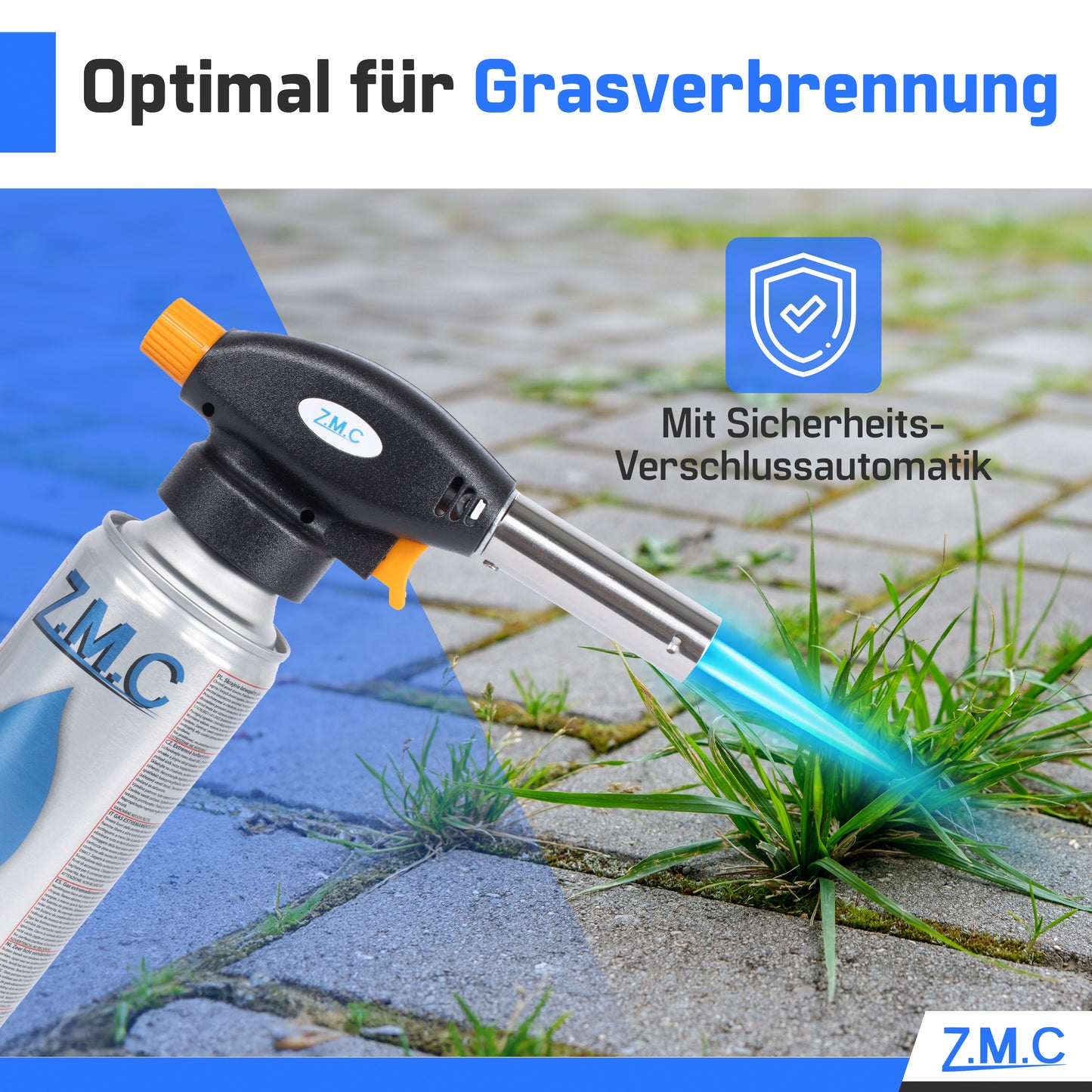 ZMC Gasbrenner Lötbrenner 1,3 kW mit Piezo-Zündung bis 1300 °C – universeller Küchenbrenner, Schweißbrenner & Handwerksbrenner mit stufenlos regulierbarer Flamme – ideal zum Löten, Schweißen, Farbe abbeizen, Holz abflammen, Unkraut verbrennen & Feuer entf