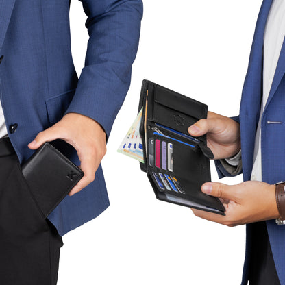 Leder Geldbörse Herren Portemonnaie RFID 10 Kartenfächer Hochformat EAAKIE Geldbeutel Echtleder Schwarz Maße : 12 x 9,5 x 2 cm
