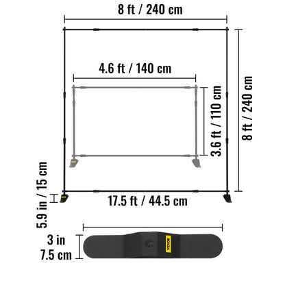 VEVOR Teleskopischer Hintergrundbannerständer 8' x 8' Bannerständer Verstellbarer Step-and-Repeat Hintergrundbannerständer Einziehbarer Bannerständer mit Tragetasche (8 ft)