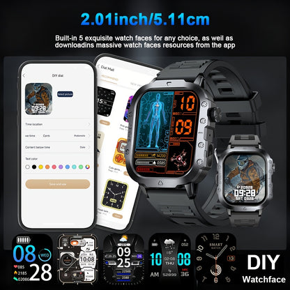 Smartwatch für Herren 2. 2,54 cm großes vollständiges Touchscreen-Display, drahtloses Anrufen/Annehmen, Telefonuhr mit LED-Taschenlampe, Multisportmodus Smart-Sportuhr für Männer  Frauen, Outdoor, Nachrichtenerinnerung, Schrittzähler, Smartwatch kompatibe