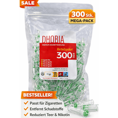 DHOBIA Zigarettenfilter 300 Stück – Anti-Teer | Reduziert Schadstoffe | Sauberer Rauch
