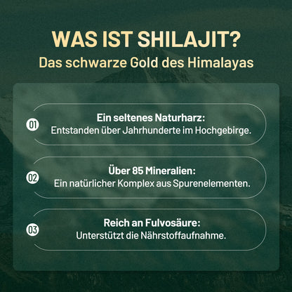 Shilajit Mumijo aus dem Himalaya – 75% Fulvinsäure – Natürlich, Hochdosiert, Vegan, Made in Germany – Ideales Geschenk für Männer & Frauen