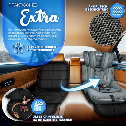KIDUKU® Kindersitz Auto 9-36 kg (1-12 Jahre) mit Kindersitzunterlage - Autositz ECE R129/03, Gruppe 1/2/3 Autokindersitz 3-Punkt-Sicherheitsgurt Kinderautositz einstellbare Kopfstütze