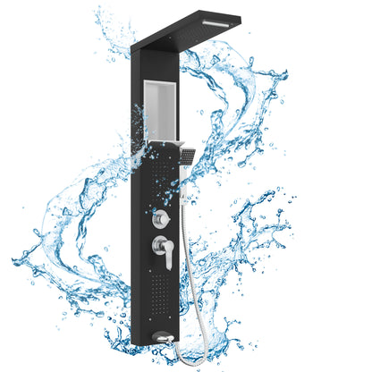 Duschpaneel mit Armatur, 5-in-1 Duschsystem mit eingebautem Ablagefach, Multifunktionales Duschset inklusive Handbrause, Massagebrause, Wasserfallbrause, Regenduschkopf, 304 Edelstahl Duschset