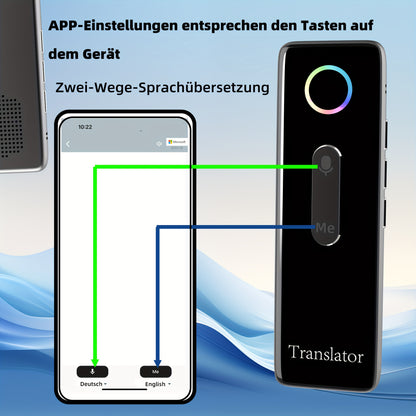 Kompaktes Sprachübersetzungsgerät, Sofortiger Zwei-Wege-Übersetzer, Online-Sprachübersetzung-App, Unterstützt 136 Sprachen, Hochpräzises Übersetzungsgerät für Reisen, Geschäft und Bildung