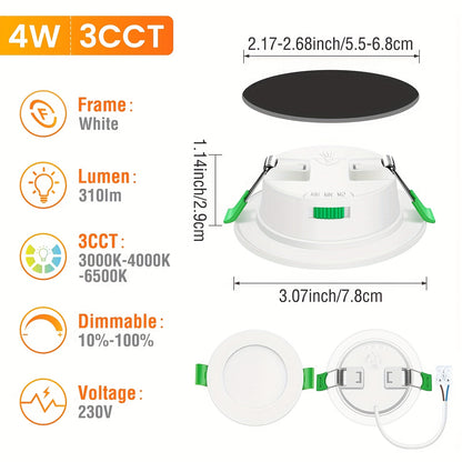 6er-Pack ALUSSO Einbauleuchten mit LED-Spot, 55-68 mm Aussparung, dimmbar, 4 W, 230 V, 260-310 Lm, Warmweiß 3.000 K/Neutralweiß 4.000 K/Kaltweiß 6.500 K auswählbar, für Schlafzimmer, Wohnzimmer, Küche, rund